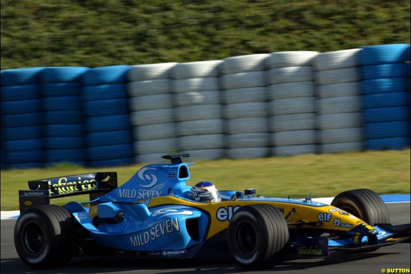 Heikki Kovalainen, Renault, Jerez testing, Wednesday July 14th, 2004.
