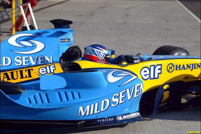 Heikki Kovalainen, Renault, Jerez testing, Wednesday July 14th, 2004.
