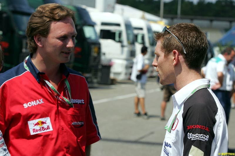 Christian Horner  and   Anthony Davidson,  German GP, Thursday July 22nd, 2004.