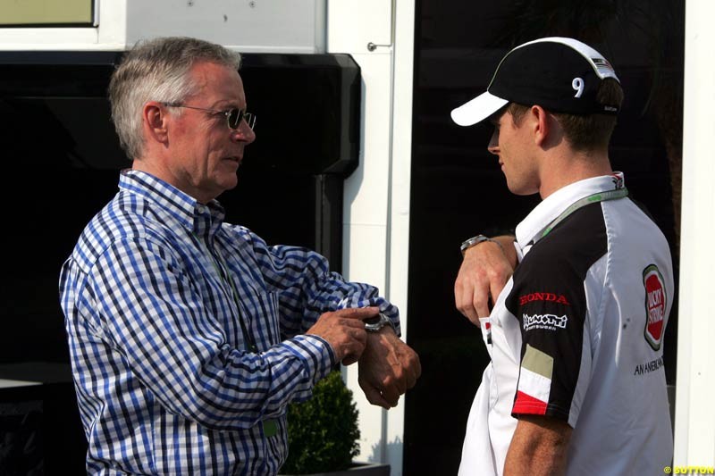 Anthony Davidson and his manager, German GP, Saturday July 24th, 2004.