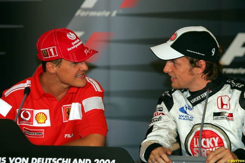 Michael Schumacher and Jenson Button, German GP, Saturday July 24th, 2004.