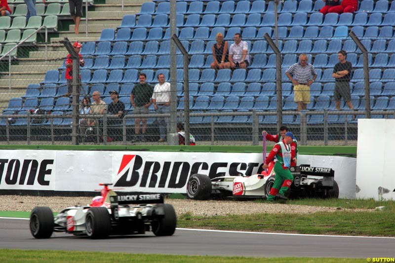 Jenson Button  and   Takuma Sato, BAR-Honda,  German GP, Saturday July 24th, 2004.