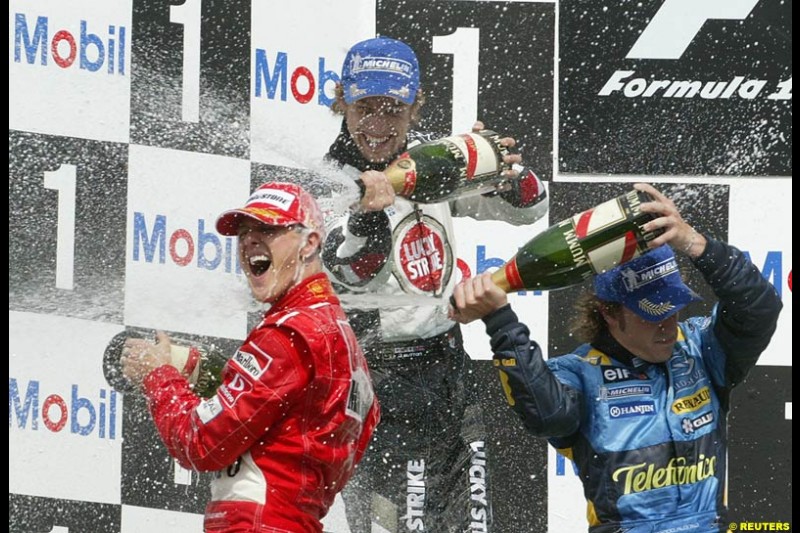 Michael Schumacher, Jenson Button, Fernando Alonso; German GP, Sunday July 25th, 2004.