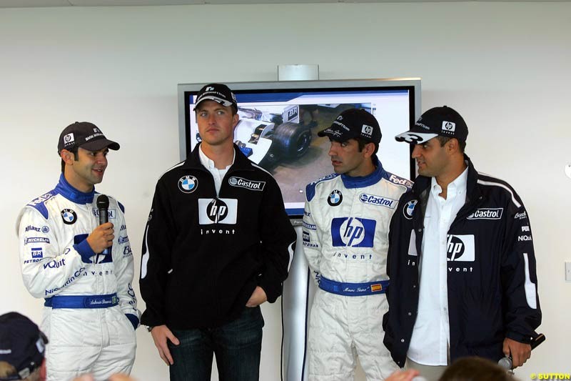 Antonio Pizzonia, Ralf Schumacher, Marc Gene, Juan Pablo Montoya; HP Track Day, Rockingham Motor Speedway, 23 August 2004.