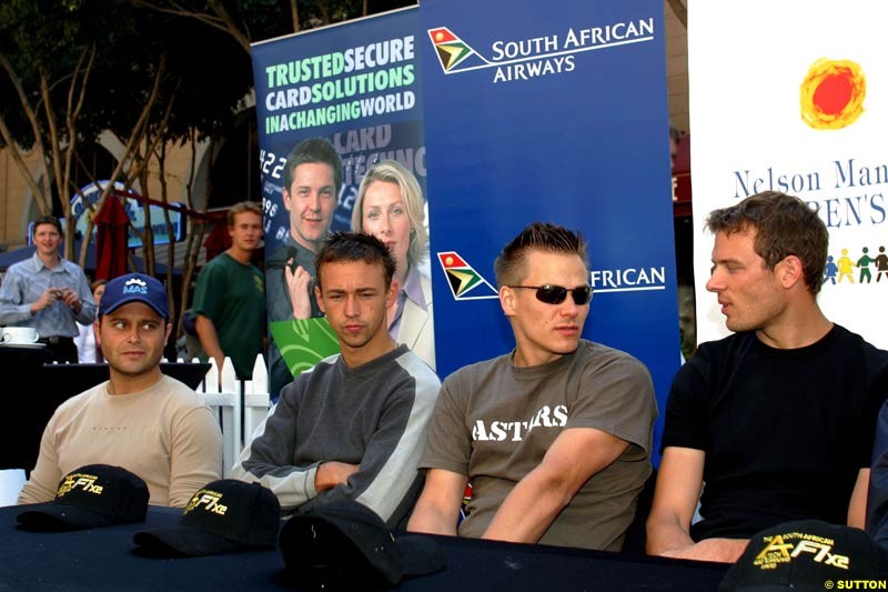 Gimmi Bruni, Nicolas Kiesa, Toni Vilander, Alex Wurz; Minardi F1x2 Charity Grand Prix, Kyalami, Johannesburg. South Africa, 5-9 August 2004.