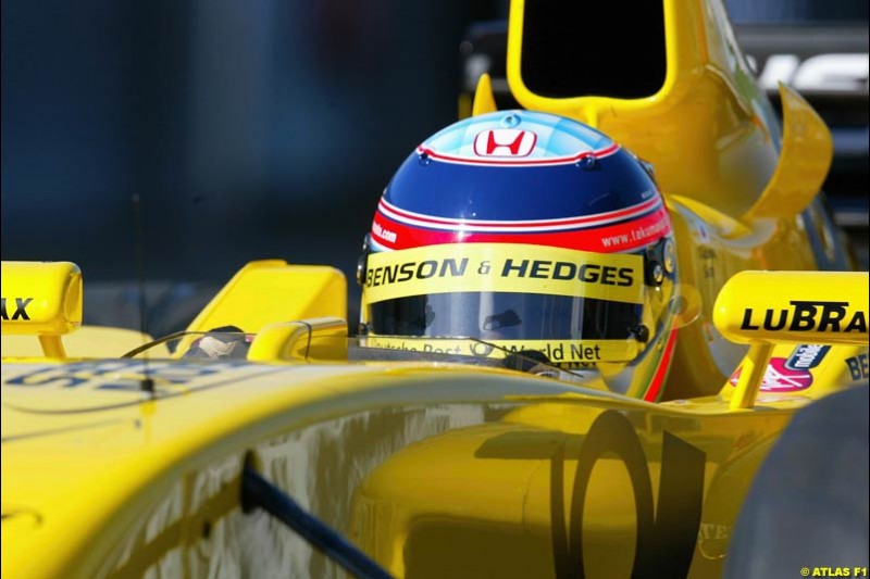 Takuma Sato, Jordan, 2002 Formula One Testing, Silverstone, England. 16-18 April 2002.