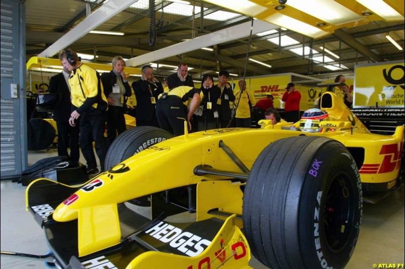 Takuma Sato, Jordan, 2002 Formula One Testing, Silverstone, England. 16-18 April 2002.