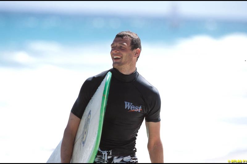 McLaren test driver Alex Wurz relaxes in Barbados. April 2002.