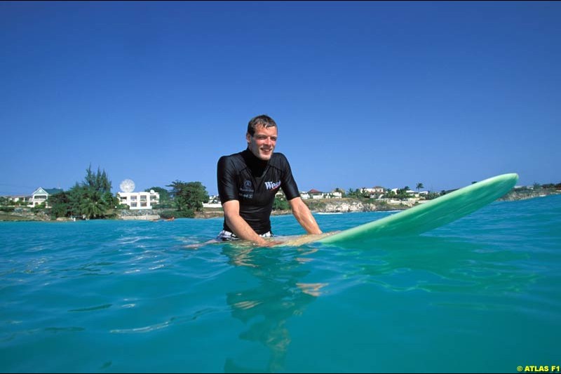 McLaren test driver Alex Wurz relaxes in Barbados. April 2002.