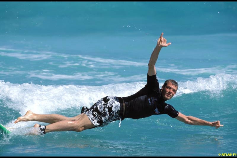 McLaren test driver Alex Wurz relaxes in Barbados. April 2002.