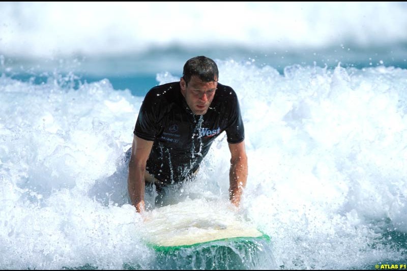 McLaren test driver Alex Wurz relaxes in Barbados. April 2002.