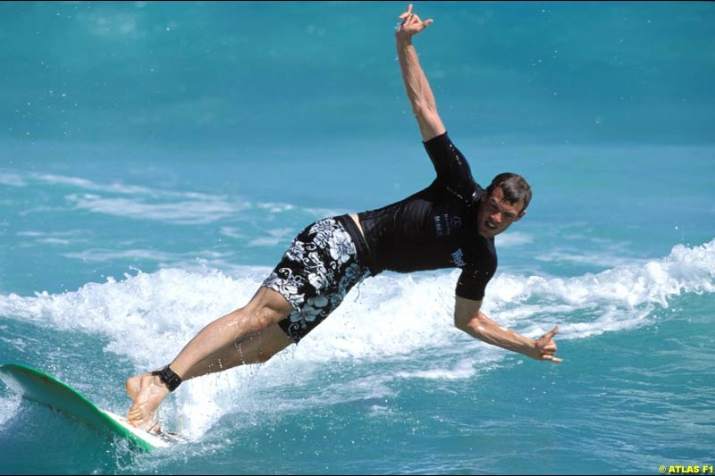 McLaren test driver Alex Wurz relaxes in Barbados. April 2002.