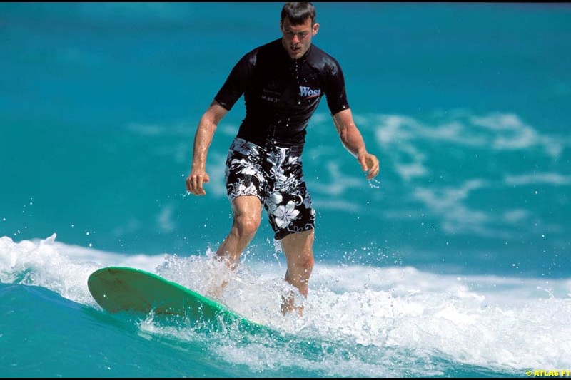 McLaren test driver Alex Wurz relaxes in Barbados. April 2002.