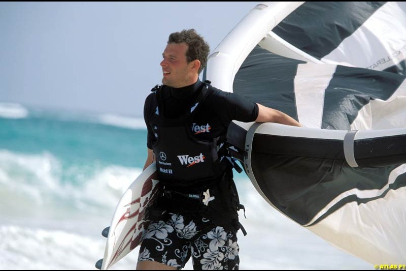 McLaren test driver Alex Wurz relaxes in Barbados. April 2002.