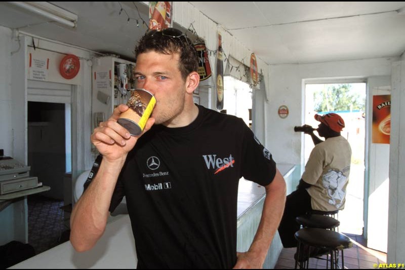 McLaren test driver Alex Wurz relaxes in Barbados. April 2002.