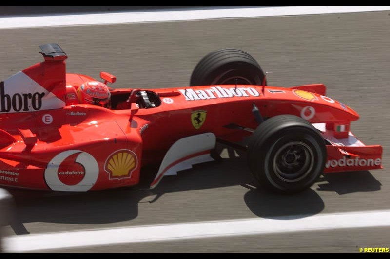 2002 Spanish Grand Prix, Barcelona, Spain. Friday, 25th April 2002. Michael Schumacher, Ferrari