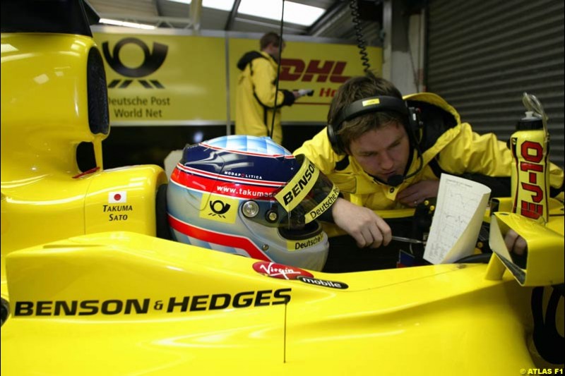 Takuma Sato, Jordan, 2002 Formula One Testing, Silverstone, England. 1st May 2002. 
