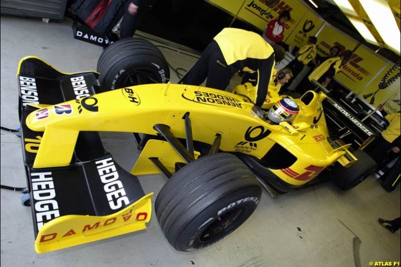 Takuma Sato, Jordan, 2002 Formula One Testing, Silverstone, England. 1st May 2002.