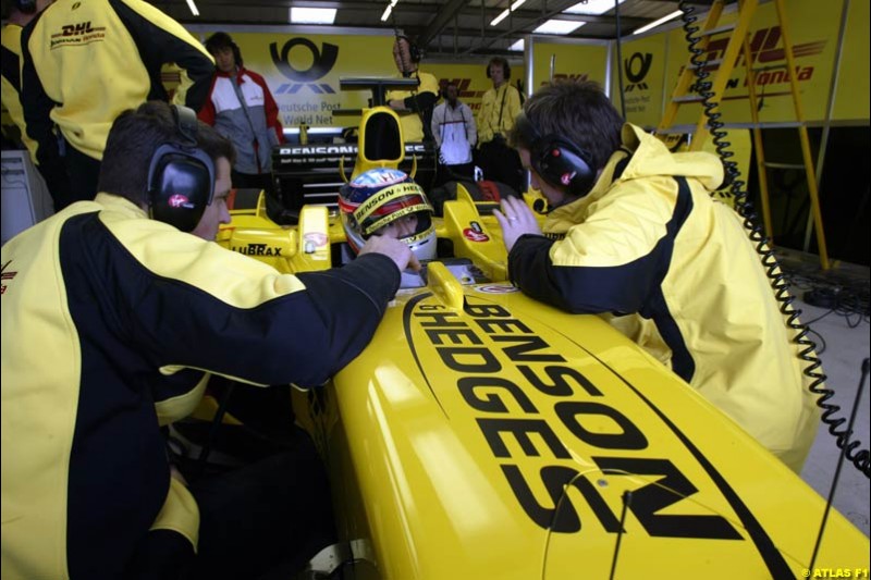 Takuma Sato, Jordan, 2002 Formula One Testing, Silverstone, England. 1st May 2002.