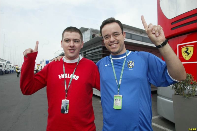 2002 European Grand Prix - the Nurburgring, Germany. June 21st 2002. The paddock watches the quarter finals of the World Cup