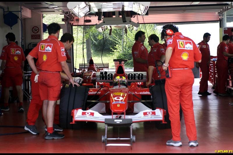 Luciano Burti tests the Ferrari F2002 for the first time at the Fiorano track, Maranello, Italy, June 28th 2002.