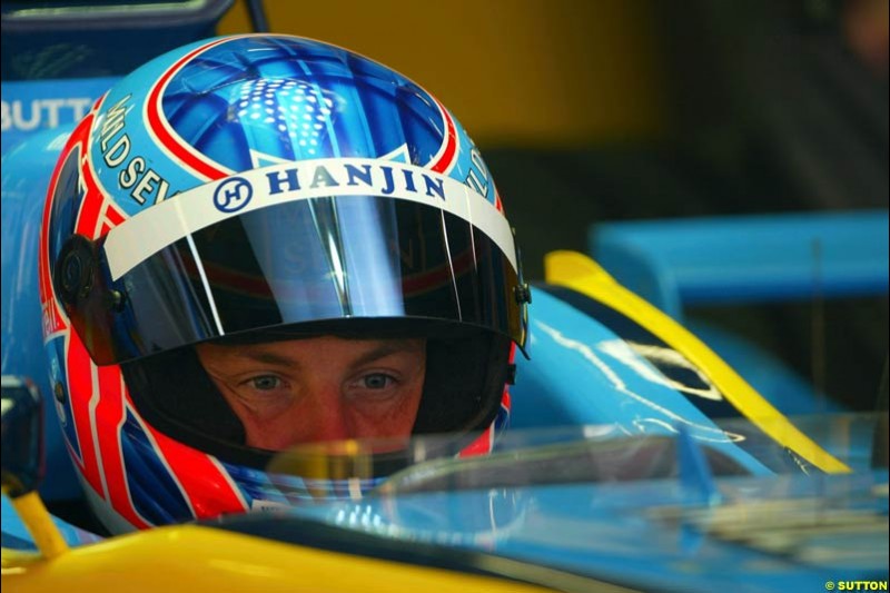 Jenson Button, Renault F1. Formula One Testing, Barcelona, Spain, 26 June 2002.