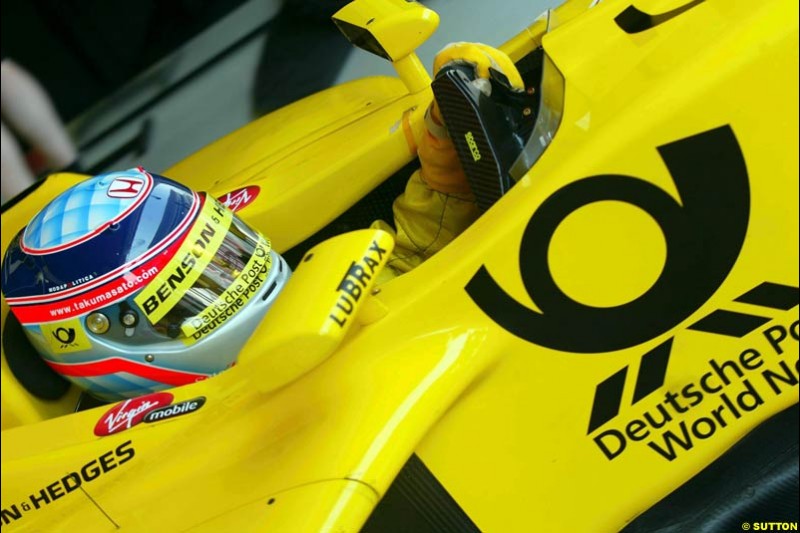Takuma Sato, Jordan Honda, Formula One Testing, Barcelona, Spain, 25 June 2002.