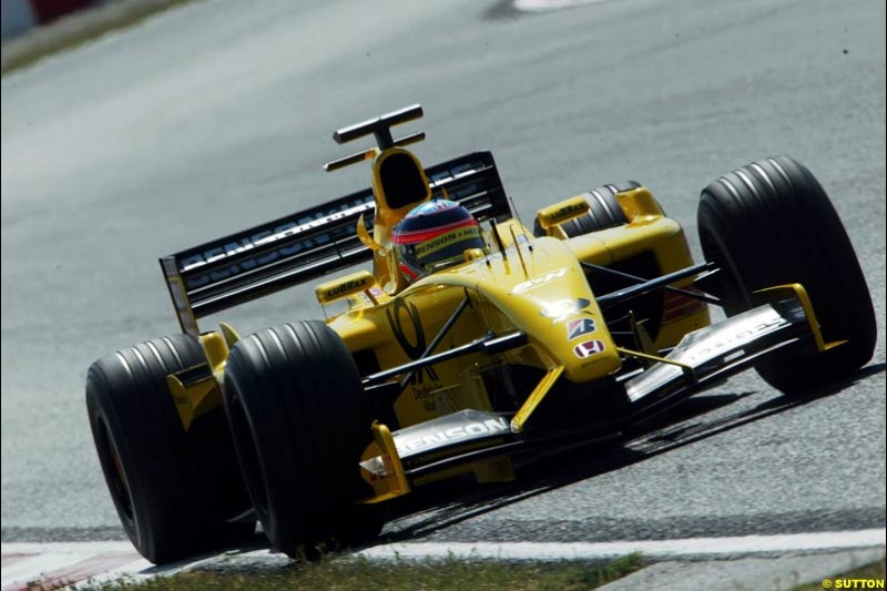 Takuma Sato, Jordan Honda, Formula One Testing, Barcelona, Spain, 25 June 2002.