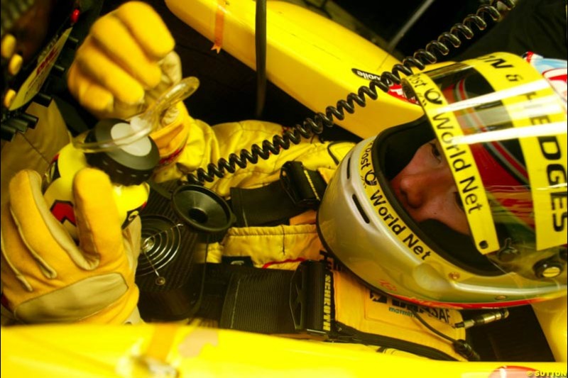 Takuma Sato, Jordan Honda EJ12, Formula One Testing, Barcelona, Spain, 25 June 2002.