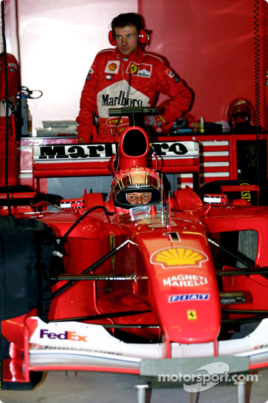 Michael Schumacher in the garage, before the race