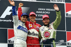 Le podium : Juan Pablo Montoya, Michael Schumacher et Jacques Villeneuve