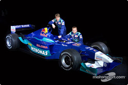 The Sauber C20 and the 2001 drivers: Nick Heidfeld and Kimi Raikkonen