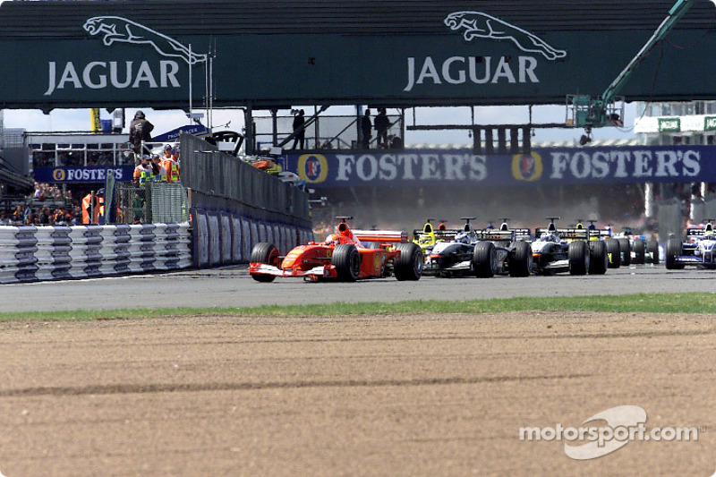 The start: Michael Schumacher in front of Mika Hakkinen and David Coulthard