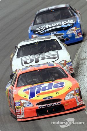 Ricky Creaven leads Dale Jarrett and Kurt Busch