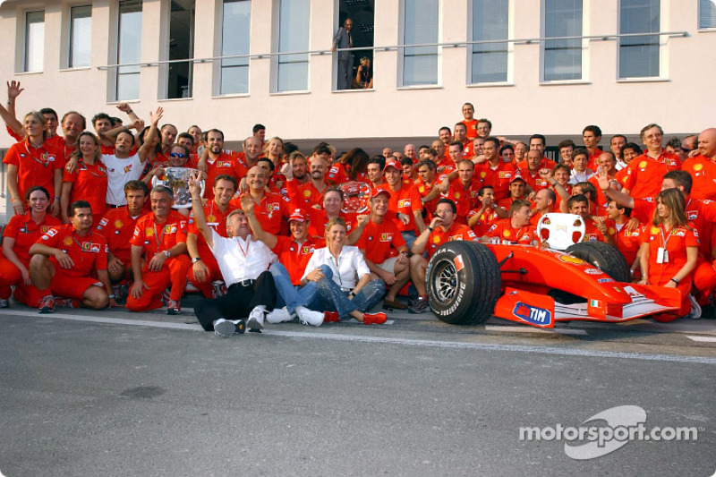 Michael Schumacher celebrating with Team Ferrari