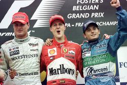 The podium: David Coulthard, Michael Schumacher and Giancarlo Fisichella