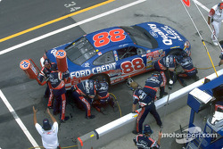 The Robert Yates Racing pit crew, led by Todd Parrott, at work on Dale Jarrett's Taurus