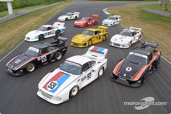 Led by the #59 Peter Gregg/Hurley Haywood Brumos Porsche 935, and flanked by the two #0 Ted Field/Danny Ongais Interscope Racing Porsche 935s, seven Porsche 935s grace the front straight-away at Lime Rock Park