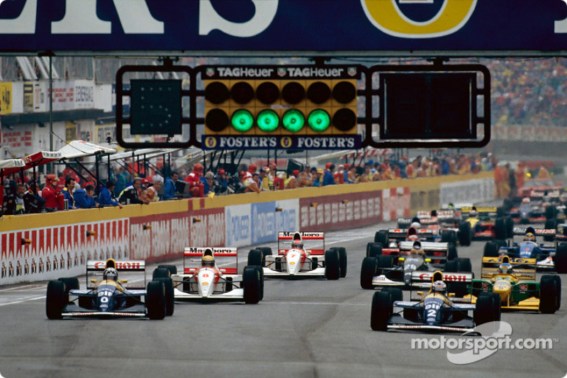 La salida: Damon Hill, Alain Prost, Ayrton Senna y Michael Schumacher