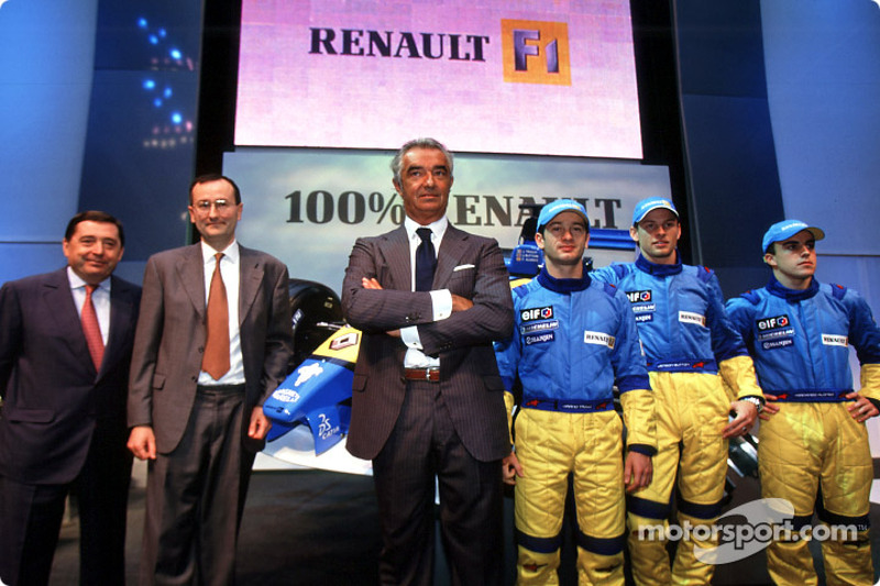 Patrick Faure, Flavio Briatore, Jarno Trulli, Jenson Button y Fernando Alonso