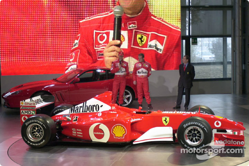 Michael Schumacher and Rubens Barrichello with the new Ferrari F2002