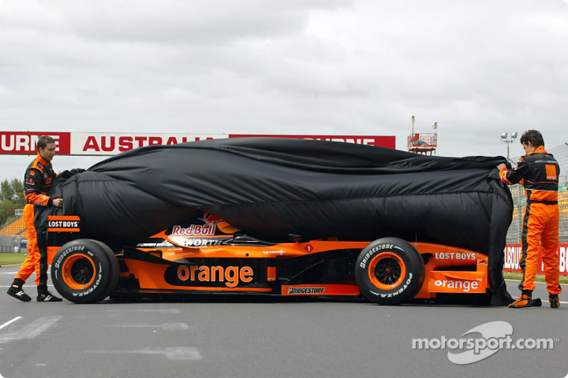 Official launch of the Arrows A23: Heinz-Harald Frentzen and Enrique Bernoldi unveiling the Arrows A