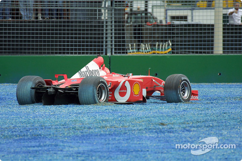 The Ferrari of Rubens Barrichello after the first corner accident