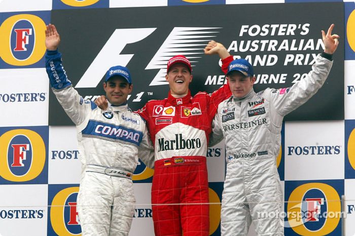 2002: 1. Michael Schumacher, 2. Juan Pablo Montoya, 3. Kimi Räikkönen