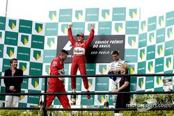 The podium: race winner Michael Schumacher and David Coulthard