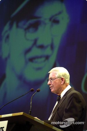 Glen Wood speaks after his induction into the International Motorsports Hall of Fame
