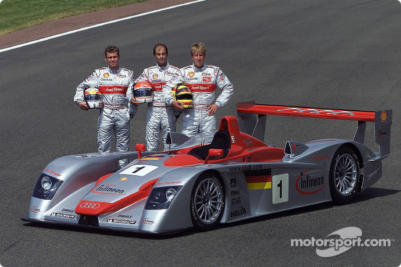 The driver team of the Infineon Audi R8 #1: Tom Kristensen, Emanuele Pirro, Frank Biela