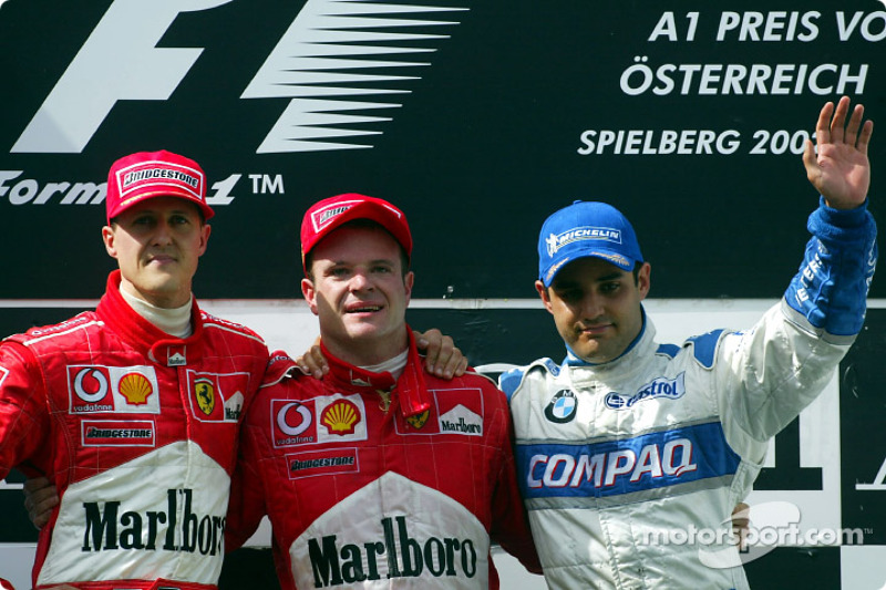 2002: 1. Michael Schumacher, 2. Rubens Barrichello, 3. Juan Pablo Montoya