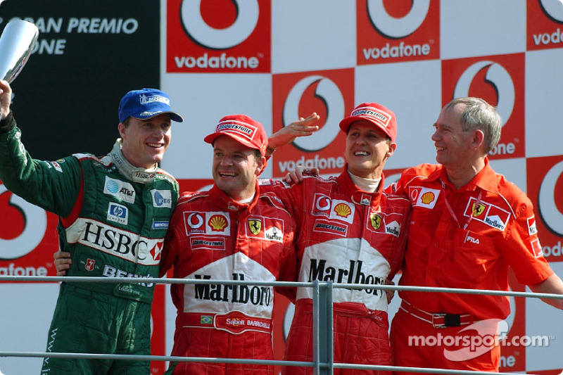 Podium: Sieger Rubens Barrichello; 2. Michael Schumacher; 3. Eddie Irvine