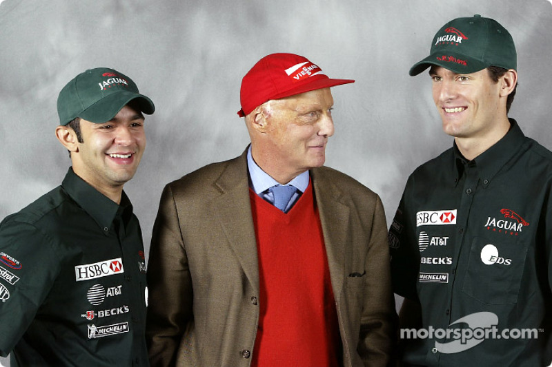 Antonio Pizzonia, Niki Lauda and Mark Webber